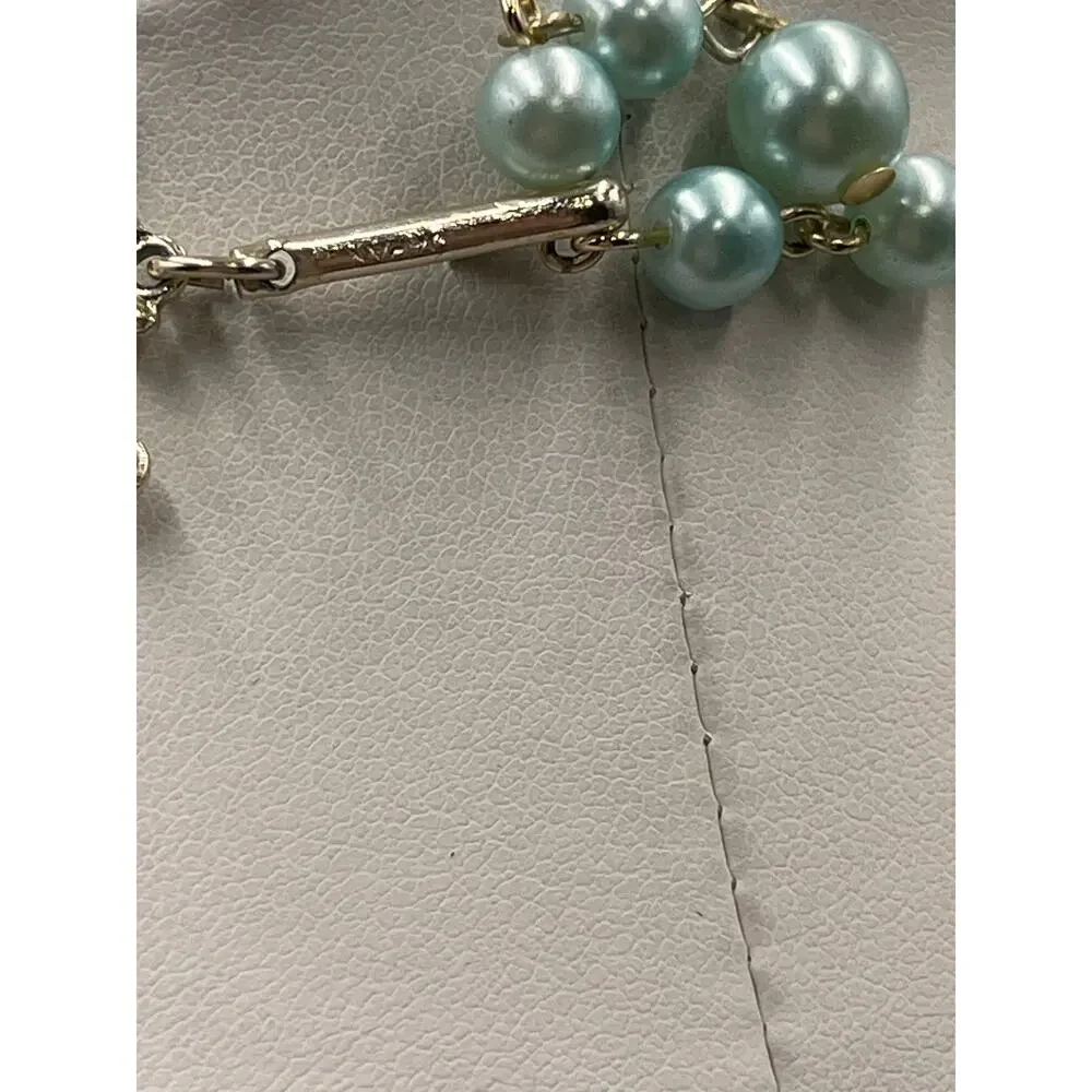 Japan Triple Strand‎ Teal Blue Beaded Necklace Graduated Beads Hook Closure